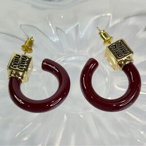 🆕 Luxury Burgundy Resin Hoop Earrings | Gold-Tone Statement Hoops | 2”
